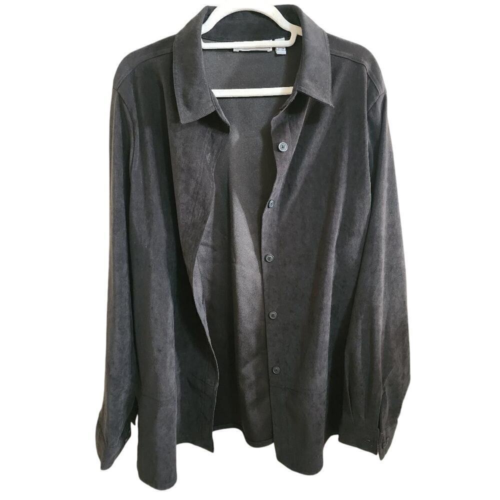 Women's Vintage Passports Button-Down Suede-Like Top Size Large
